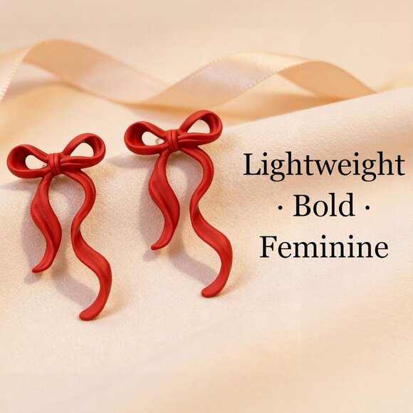 Red Bow Earrings Red Dresses for Women Party Bow Statement Jewelry for Dress Shi - Picture 5 of 8